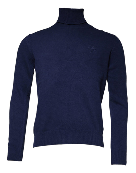 Dolce & Gabbana Blue Wool Knit Turtleneck Pullover Men's Sweater