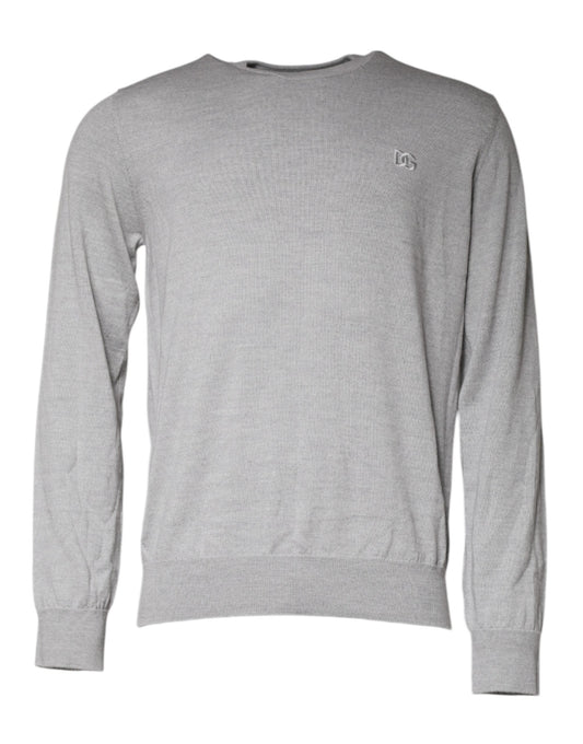 Dolce & Gabbana Light Gray Wool Crew Neck Pullover Men's Sweater