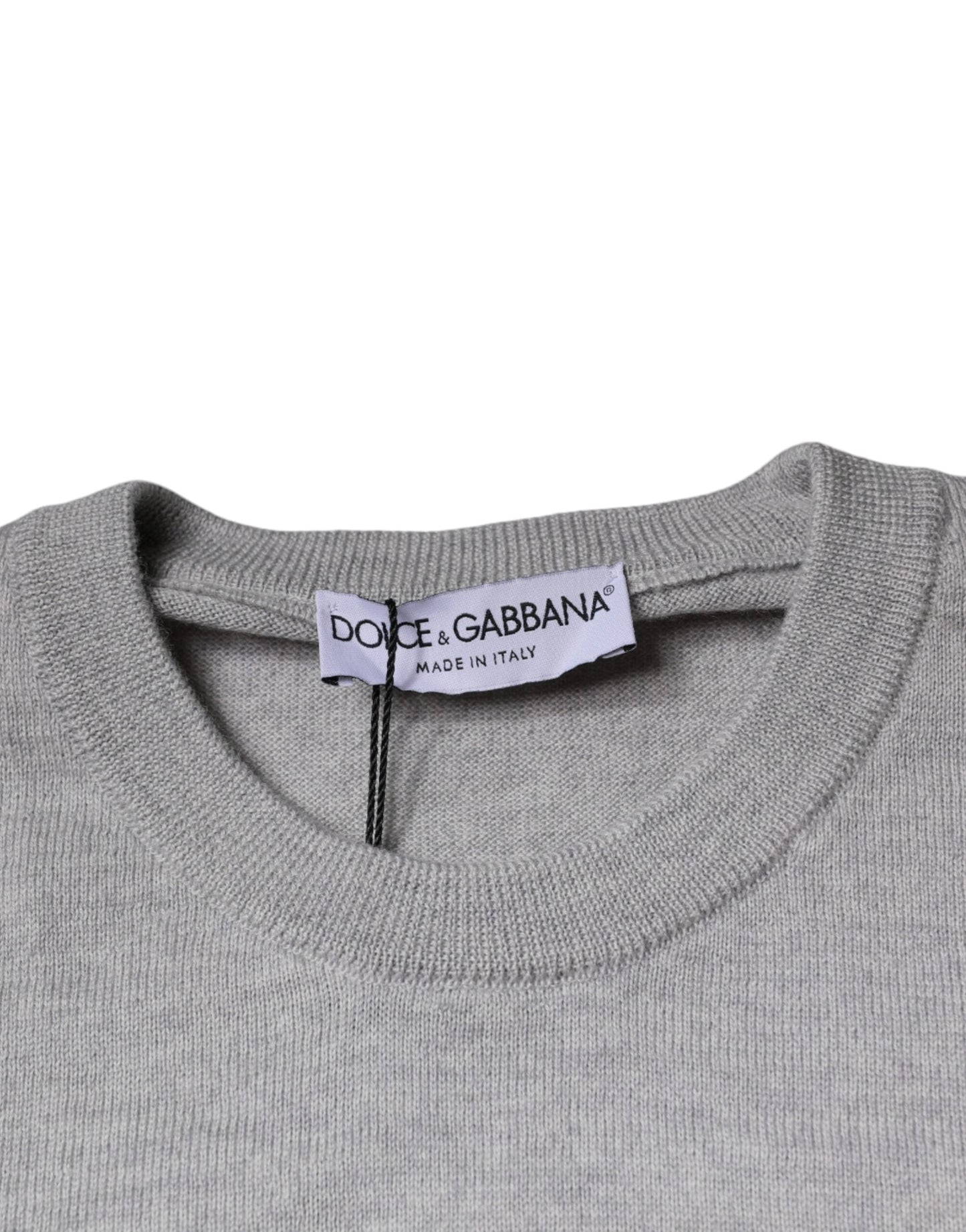 Dolce & Gabbana Light Gray Wool Crew Neck Pullover Men's Sweater