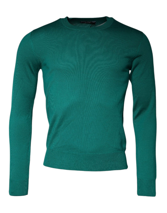 Dolce & Gabbana Green Wool Knit Crew Neck Pullover Men's Sweater