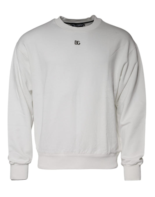 Dolce & Gabbana White Logo Cotton Crew Neck Pullover Men's Sweater (Pre-Owned)
