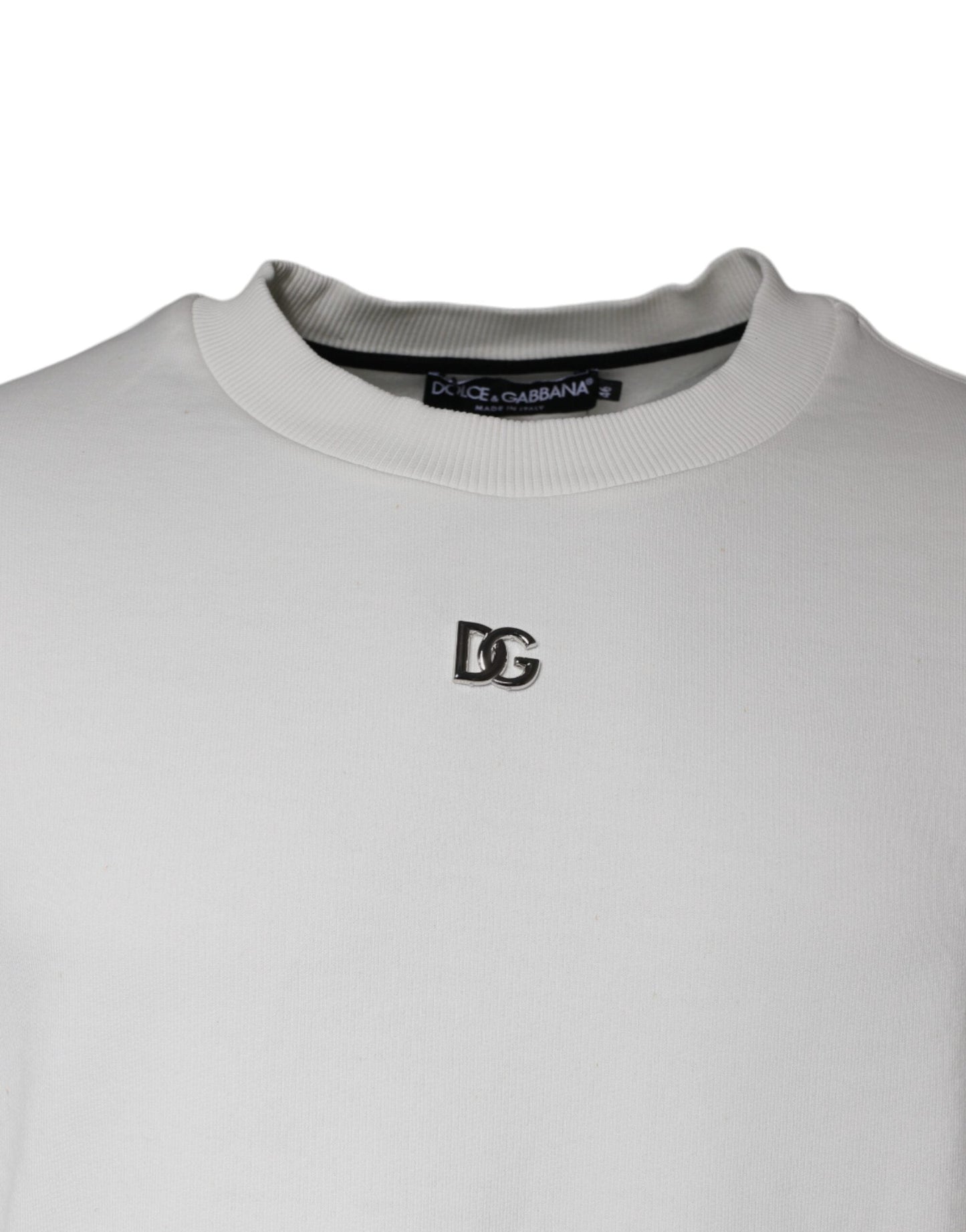 Dolce & Gabbana White Logo Cotton Crew Neck Pullover Men's Sweater (Pre-Owned)
