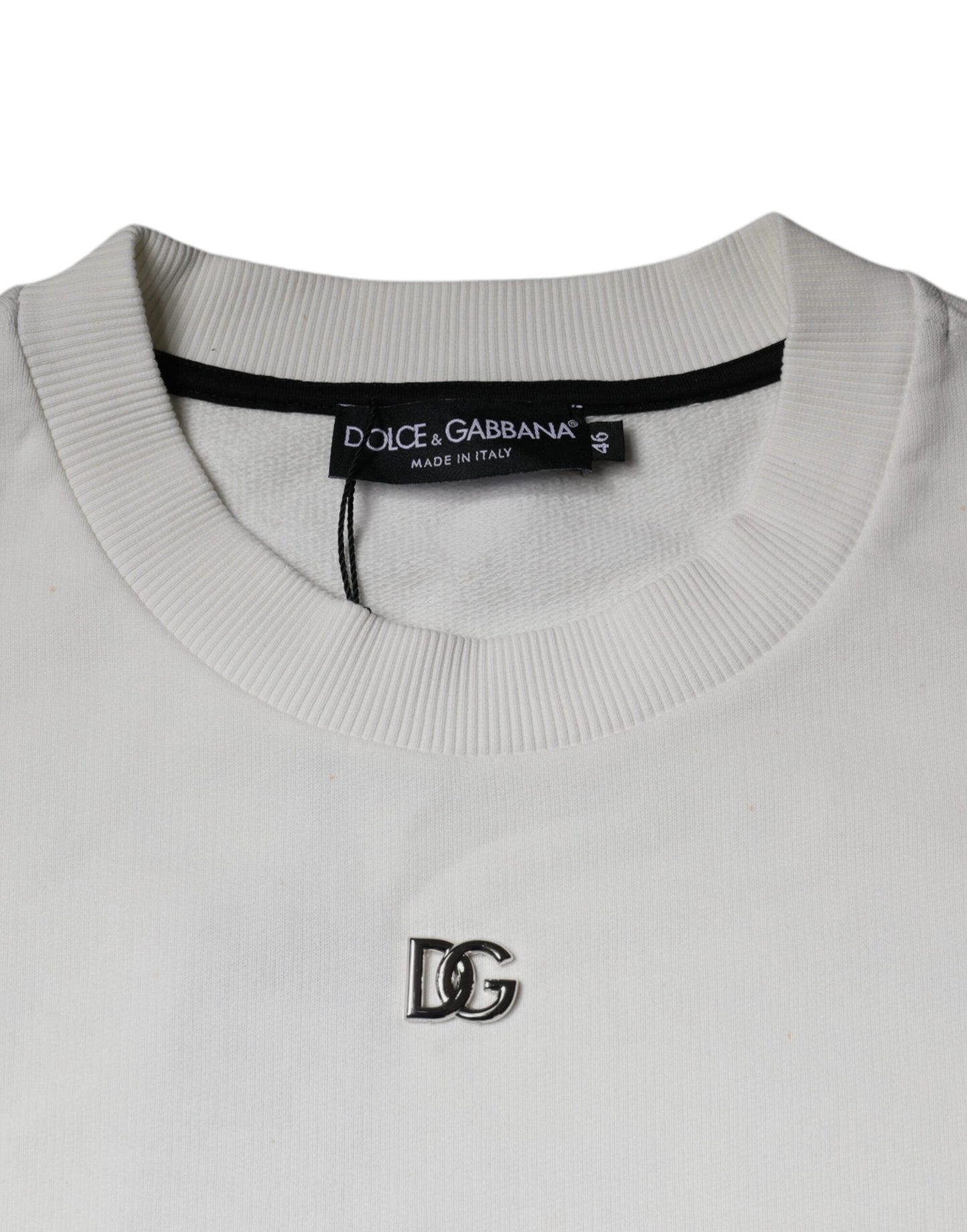 Dolce & Gabbana White Logo Cotton Crew Neck Pullover Men's Sweater (Pre-Owned)