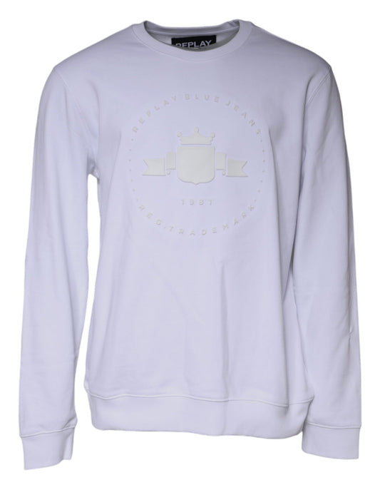 Replay White Embossed Logo Crew Neck Men Sweatshirt Men's Sweater (Pre-Owned)