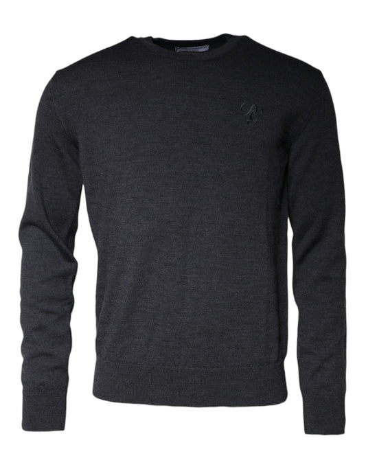 Dolce & Gabbana Dark Gray Wool Crew Neck Pullover Men's Sweater