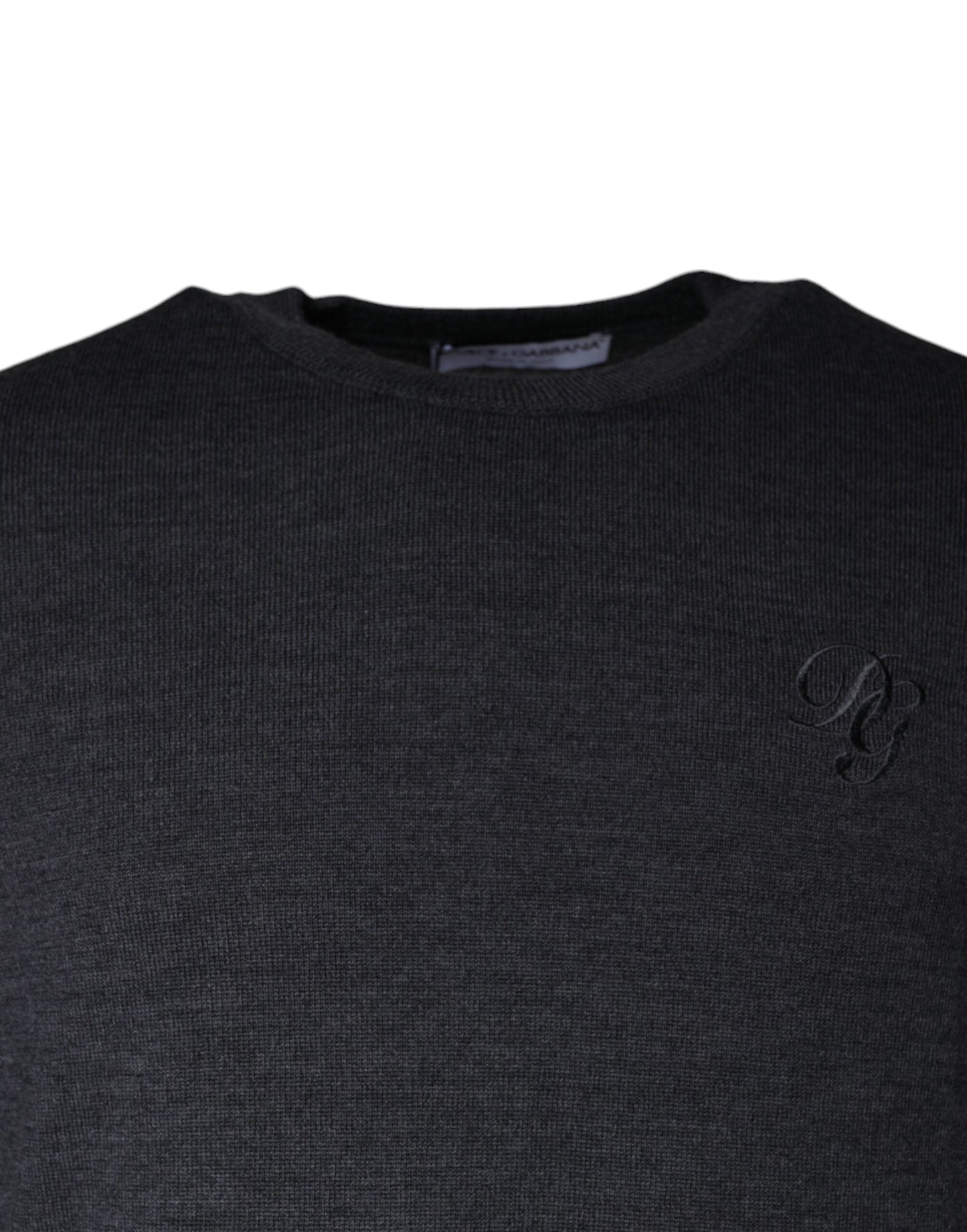 Dolce & Gabbana Dark Gray Wool Crew Neck Pullover Men's Sweater