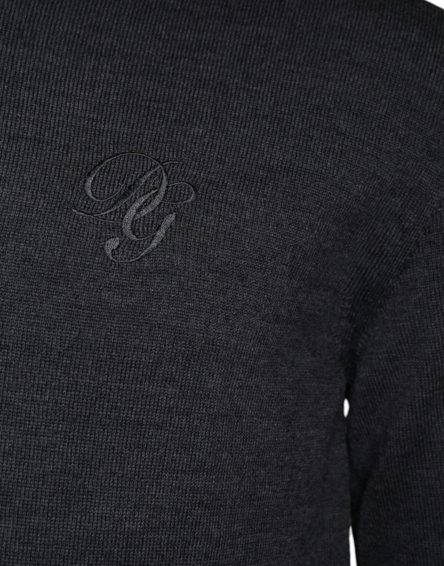 Dolce & Gabbana Dark Gray Wool Crew Neck Pullover Men's Sweater