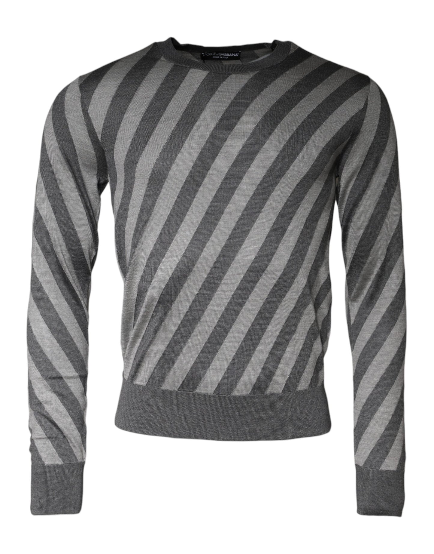 Dolce & Gabbana Gray Stripes Long Sleeve Round Neck Pullover Men's Sweater