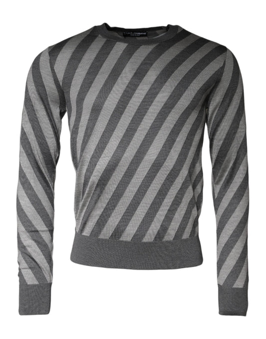 Dolce & Gabbana Gray Stripes Long Sleeve Round Neck Pullover Men's Sweater
