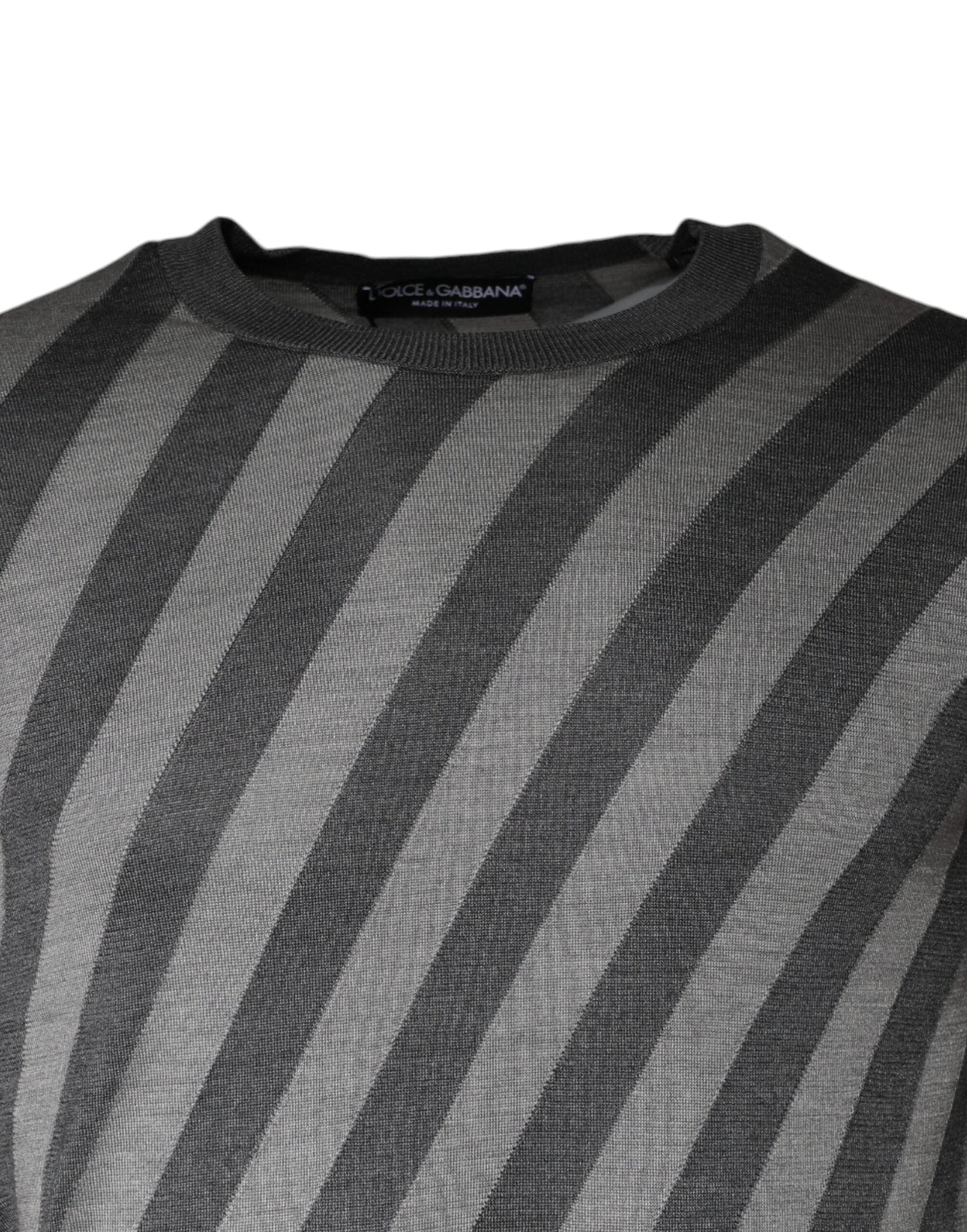 Dolce & Gabbana Gray Stripes Long Sleeve Round Neck Pullover Men's Sweater