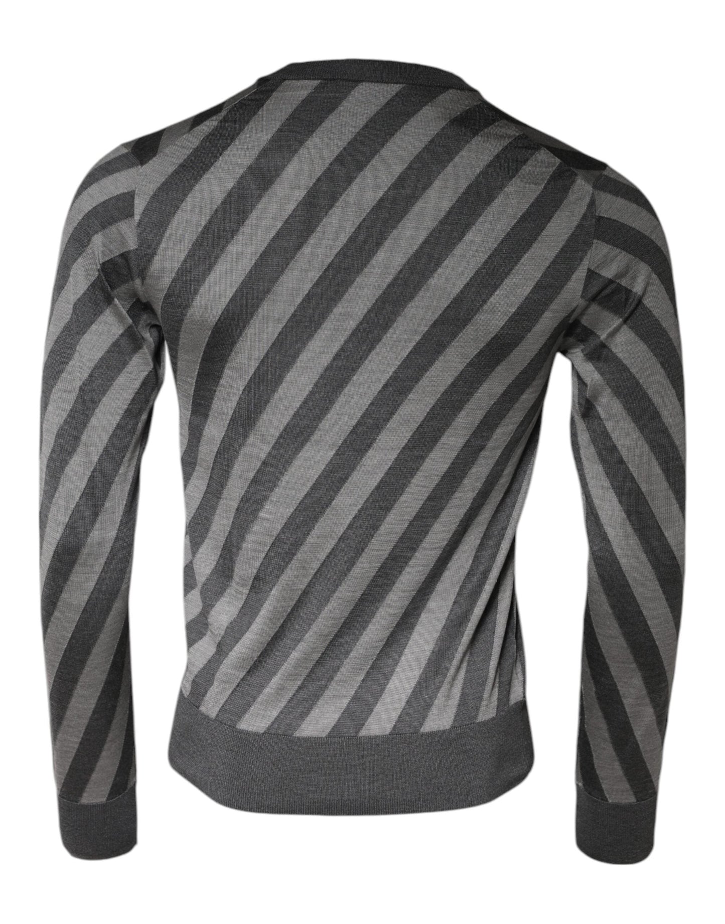 Dolce & Gabbana Gray Stripes Long Sleeve Round Neck Pullover Men's Sweater