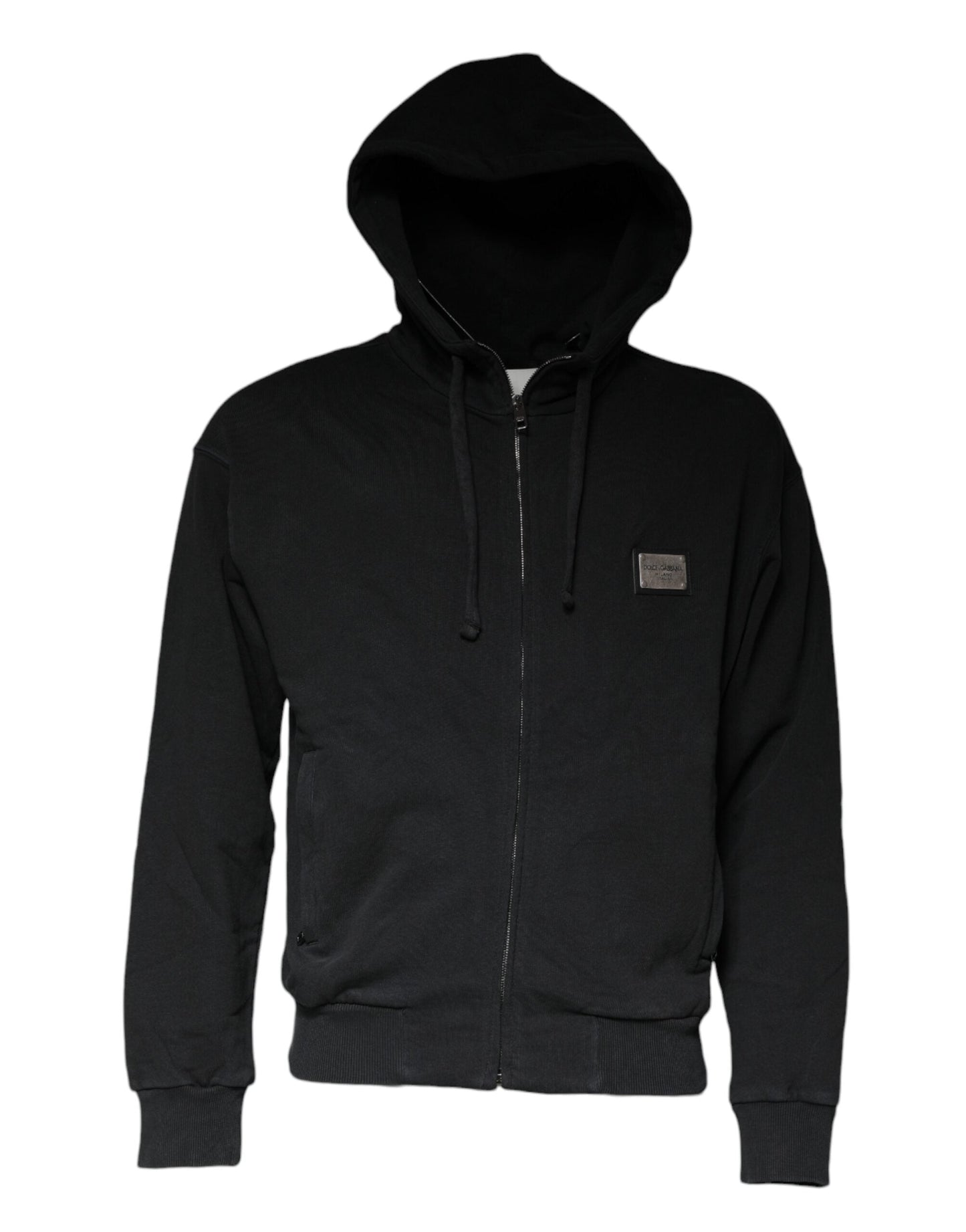 Dolce & Gabbana Black Logo Plaque Hooded Full Zip Men's Sweater (Pre-Owned)