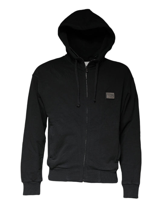 Dolce & Gabbana Black Logo Plaque Hooded Full Zip Men's Sweater (Pre-Owned)