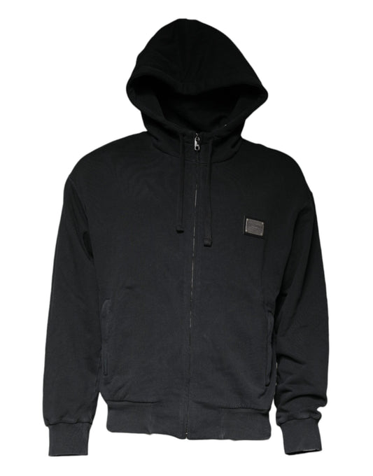 Dolce & Gabbana Black Logo Plaque Hooded Full Zip Men's Sweater (Pre-Owned)