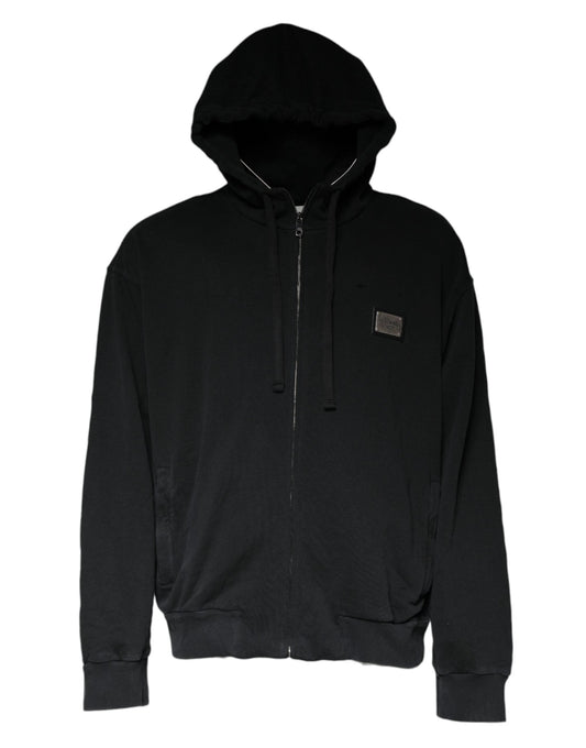 Dolce & Gabbana Black Logo Plaque Hooded Full Zip Men's Sweater (Pre-Owned)