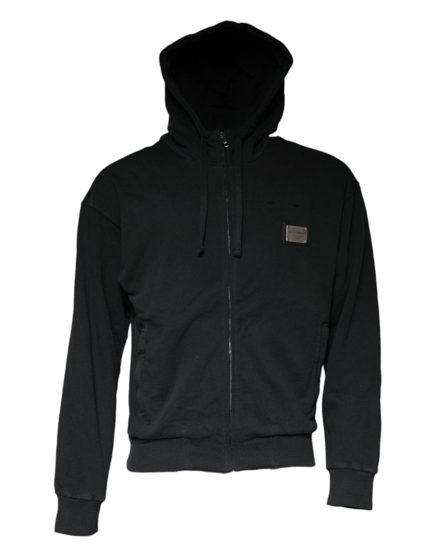 Dolce & Gabbana Black Logo Plaque Hooded Full Zip Men's Sweater (Pre-Owned)
