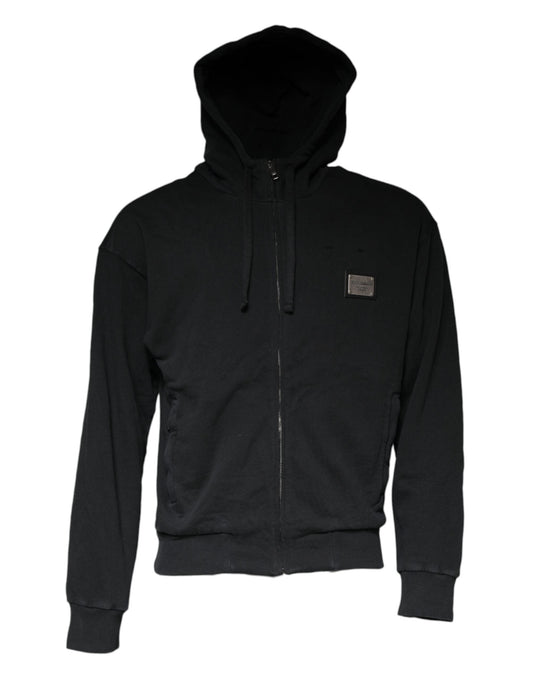 Dolce & Gabbana Black Logo Plaque Hooded Full Zip Men's Sweater (Pre-Owned)