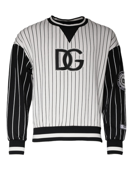 Dolce & Gabbana Black White Stripes Logo Sweatshirt Men's Sweater