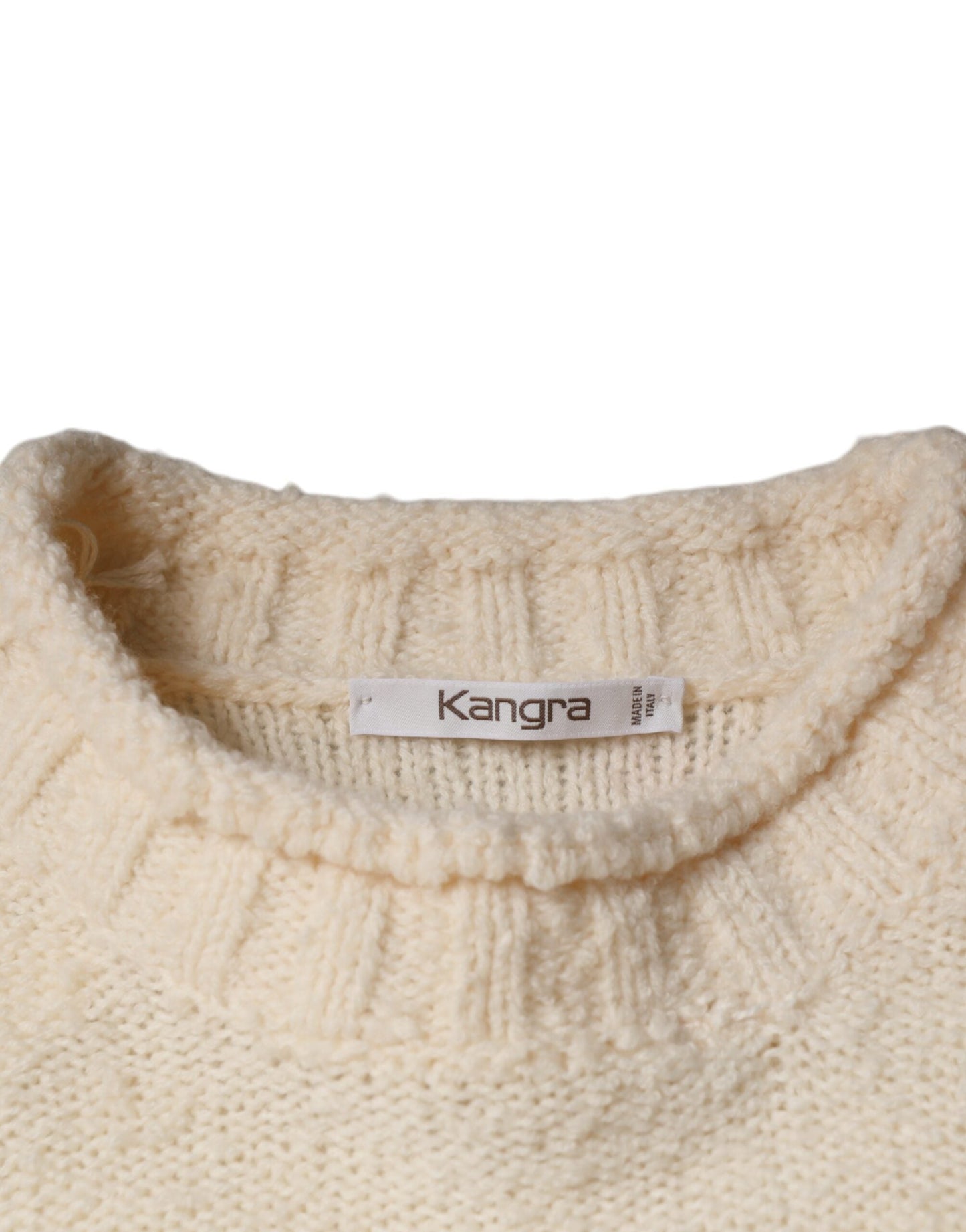 KANGRA Beige Wool Knit Long Sleeve Round Neck Pullover Men's Sweater (Pre-Owned)
