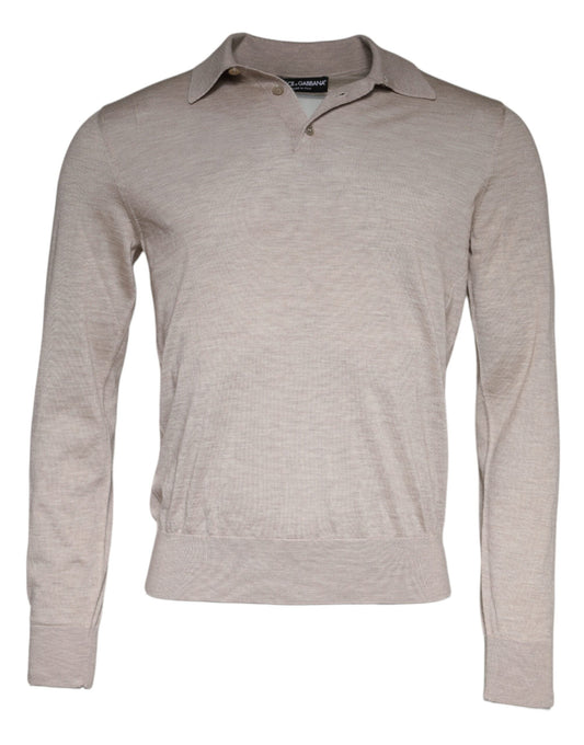 Dolce & Gabbana Beige Cashmere Knit Collared Pullover Men's Sweater (Pre-Owned)