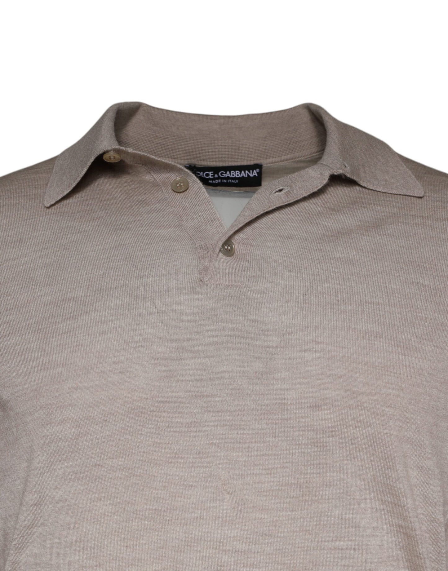 Dolce & Gabbana Beige Cashmere Knit Collared Pullover Men's Sweater (Pre-Owned)