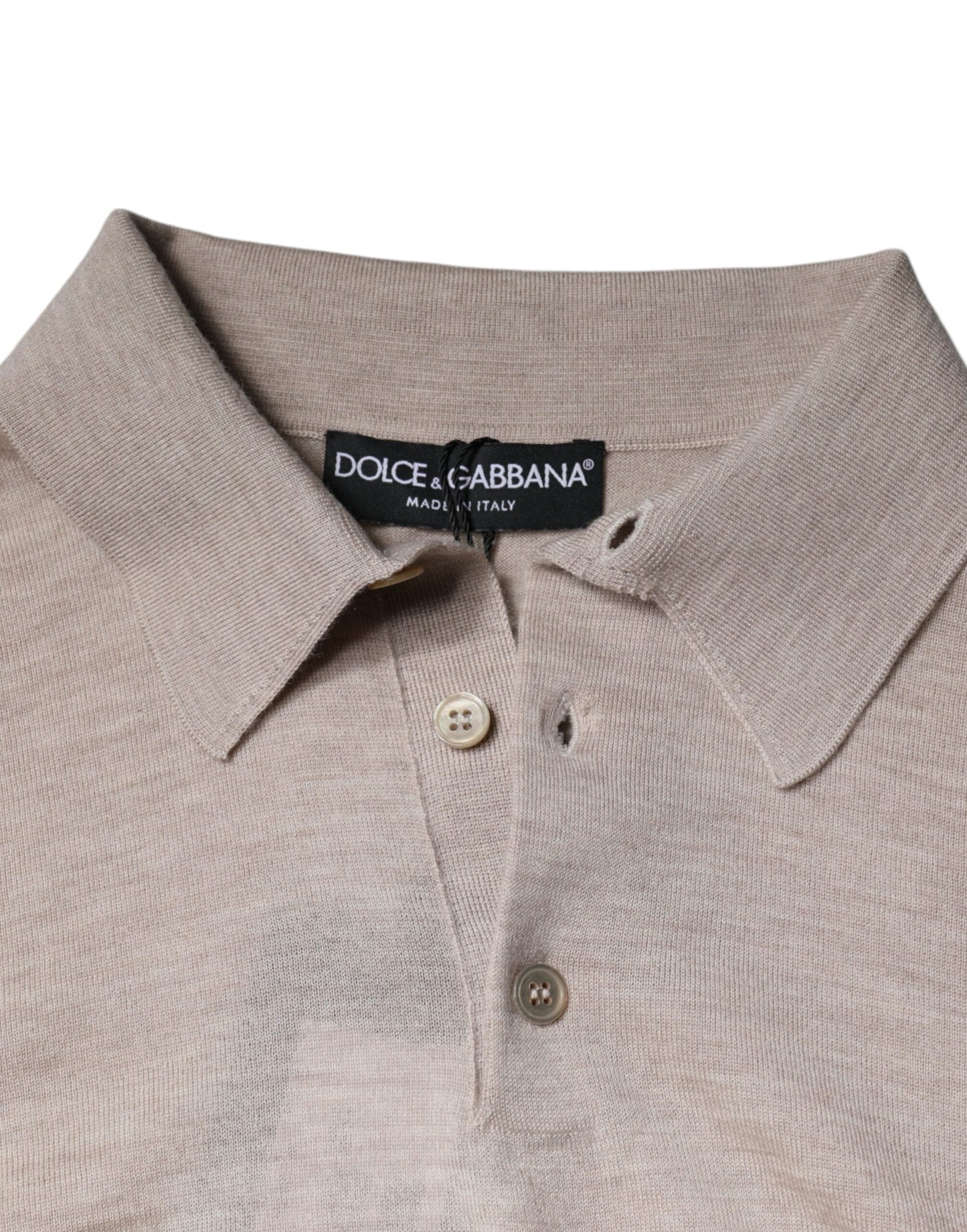 Dolce & Gabbana Beige Cashmere Knit Collared Pullover Men's Sweater (Pre-Owned)