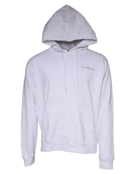 John Richmond White Logo Cotton Hooded Sweatshirt Men's Sweater (Pre-Owned)
