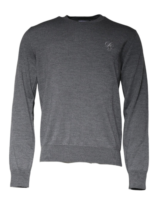 Dolce & Gabbana Dark Gray Wool Crew Neck Pullover Men's Sweater