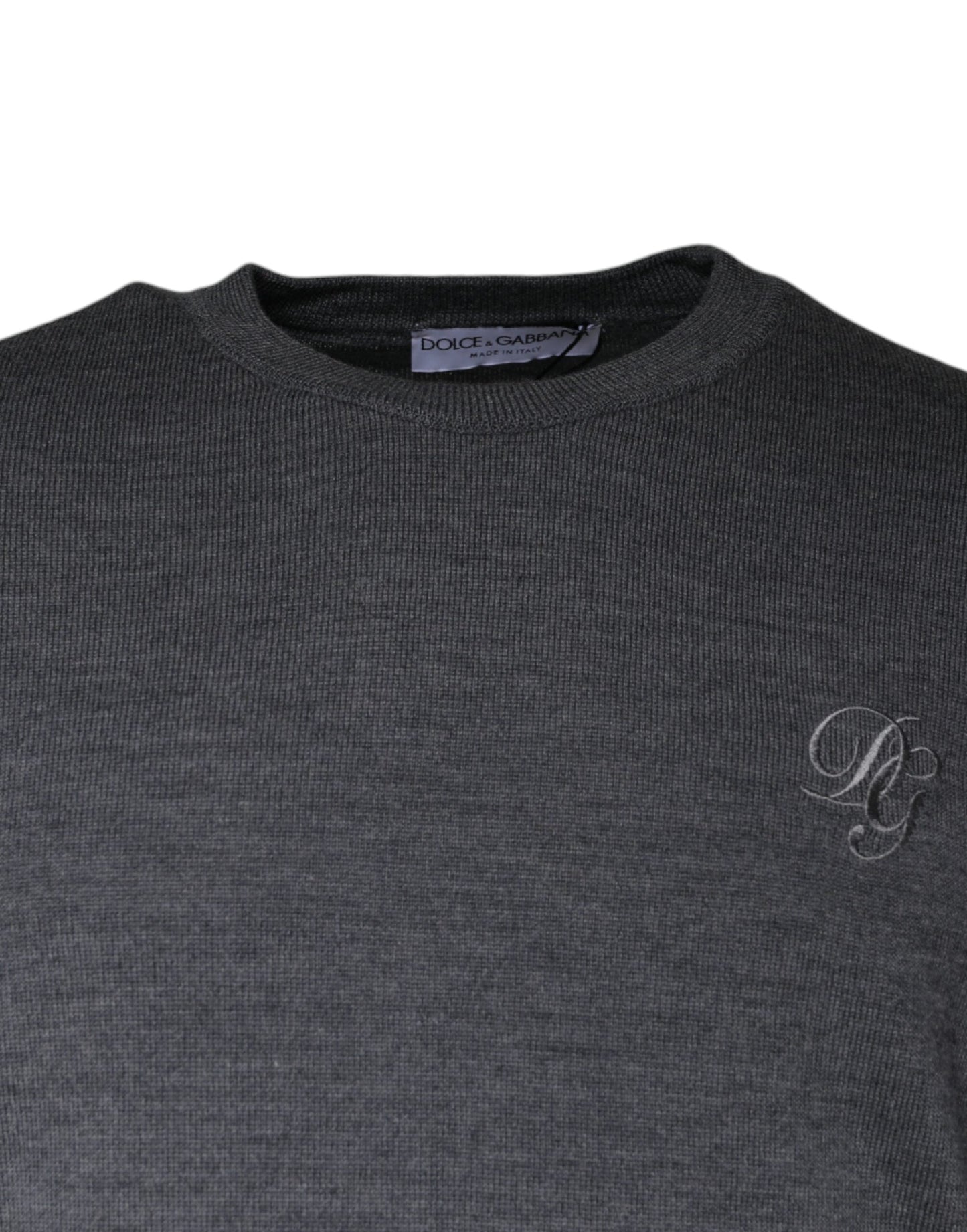 Dolce & Gabbana Dark Gray Wool Crew Neck Pullover Men's Sweater