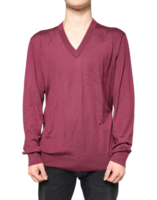 Dolce & Gabbana Maroon Cashmere V-neck Men Pullover Men's Sweater (Pre-Owned)
