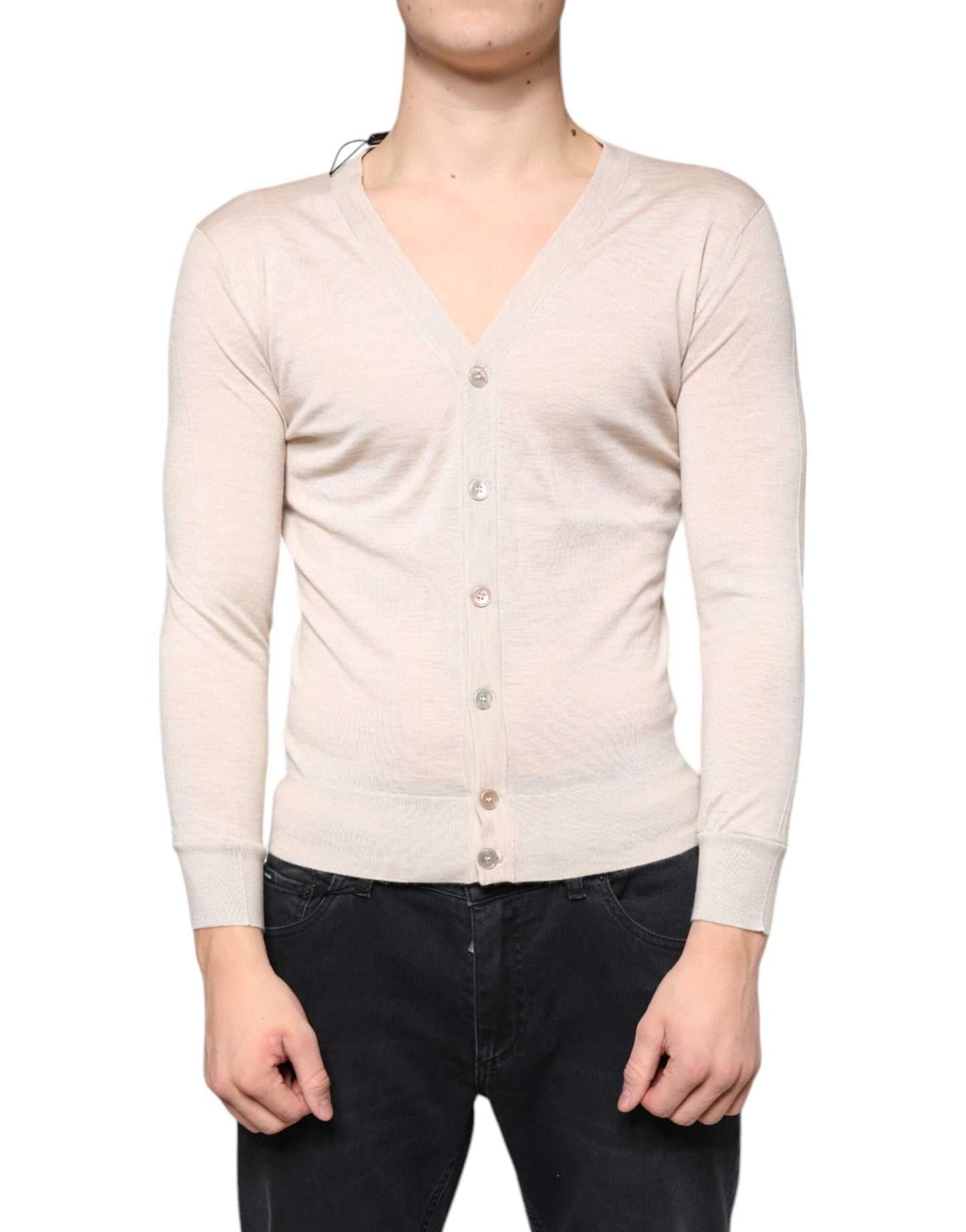 Dolce & Gabbana Beige Cashmere Button Down Cardigan Men's Sweater