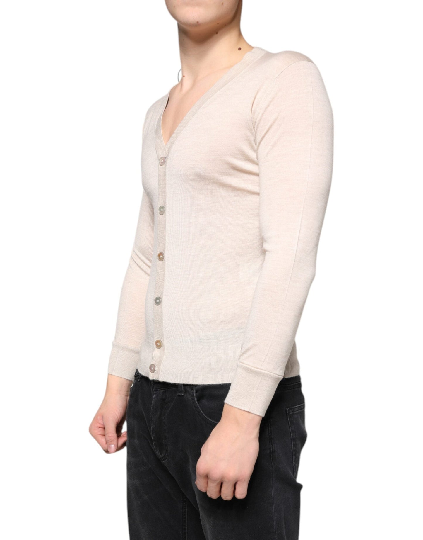 Dolce & Gabbana Beige Cashmere Button Down Cardigan Men's Sweater