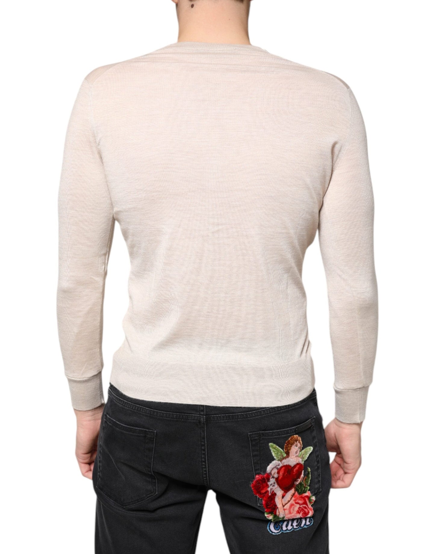 Dolce & Gabbana Beige Cashmere Button Down Cardigan Men's Sweater