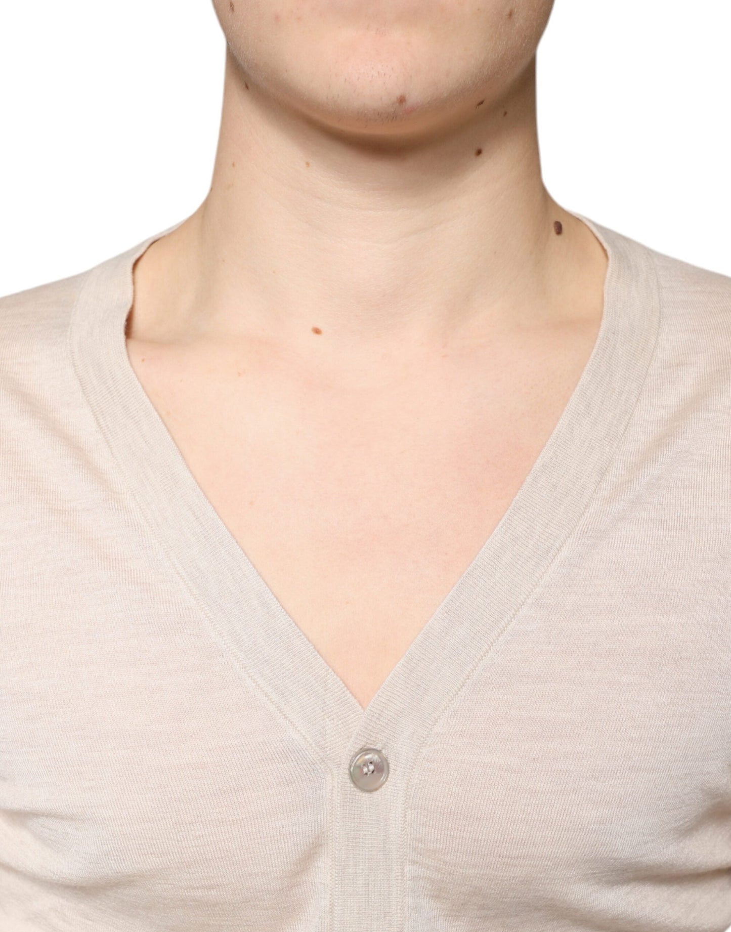 Dolce & Gabbana Beige Cashmere Button Down Cardigan Men's Sweater