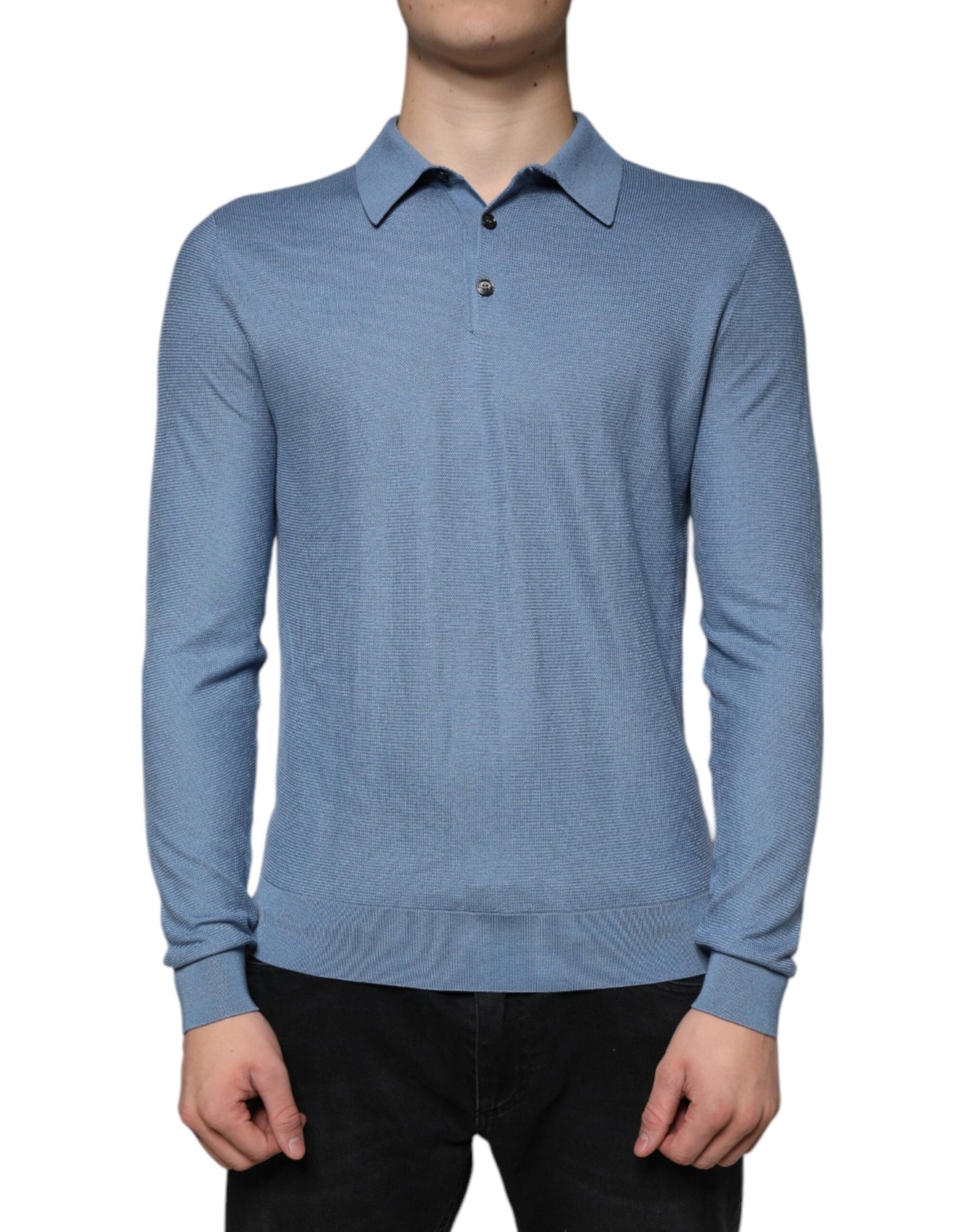 Dolce & Gabbana Sky Blue Silk Collared Men Pullover Men's Sweater