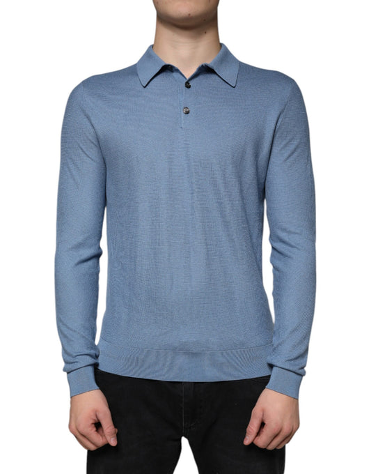 Dolce & Gabbana Sky Blue Silk Collared Men Pullover Men's Sweater
