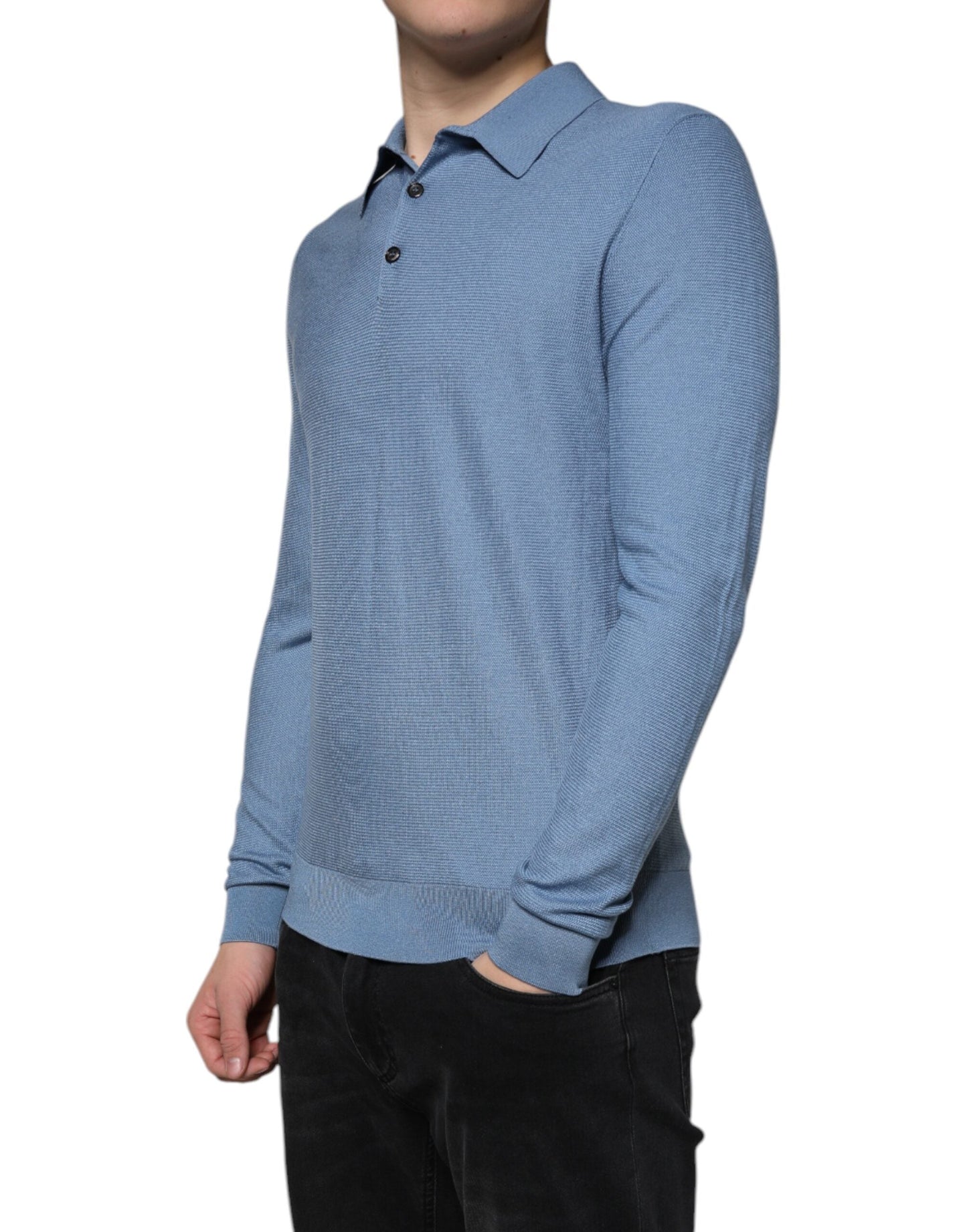 Dolce & Gabbana Sky Blue Silk Collared Men Pullover Men's Sweater