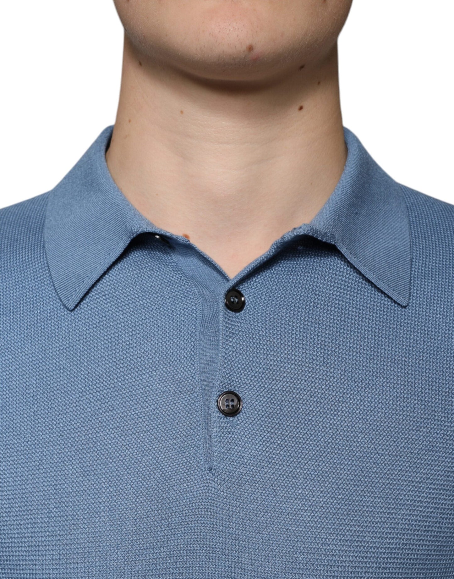 Dolce & Gabbana Sky Blue Silk Collared Men Pullover Men's Sweater