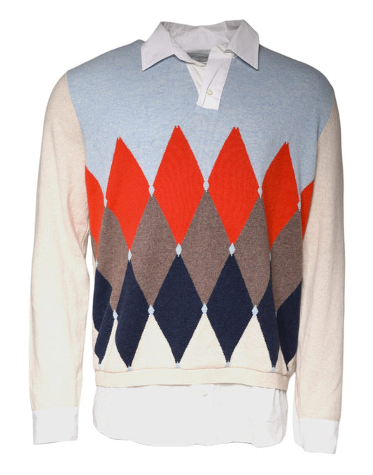 Ballantyne Multicolor Patterned Collared Long Sleeves Pullover Men's Sweater (Pre-Owned)