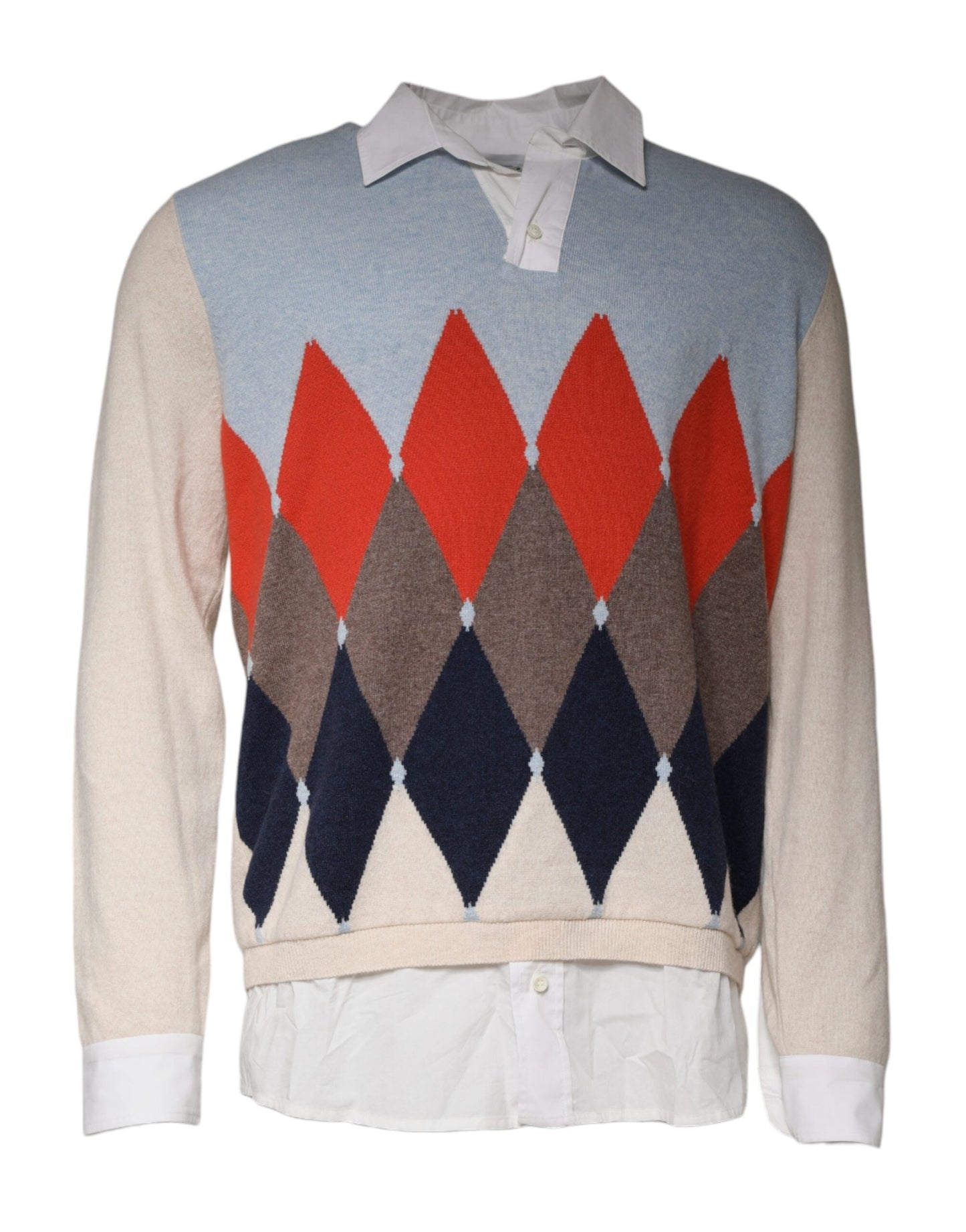 Ballantyne Multicolor Patterned Collared Long Sleeves Pullover Men's Sweater (Pre-Owned)
