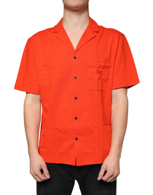 Dolce & Gabbana Orange Cotton Button Down Casual Polo Men's Shirt