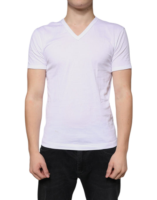 Dolce & Gabbana White Cotton V-neck Short Sleeves Men's T-shirt (Pre-Owned)
