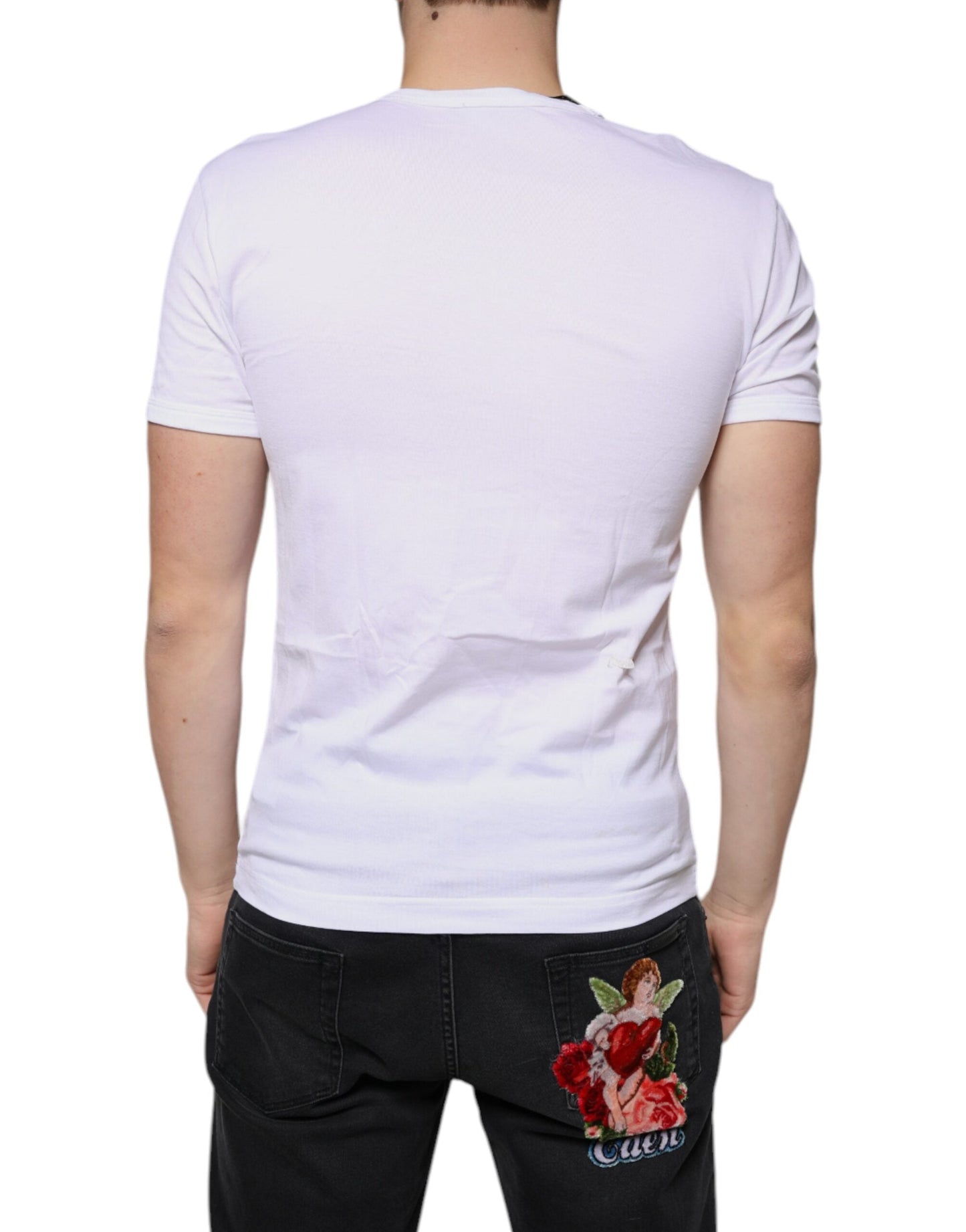 Dolce & Gabbana White Cotton V-neck Short Sleeves Men's T-shirt (Pre-Owned)