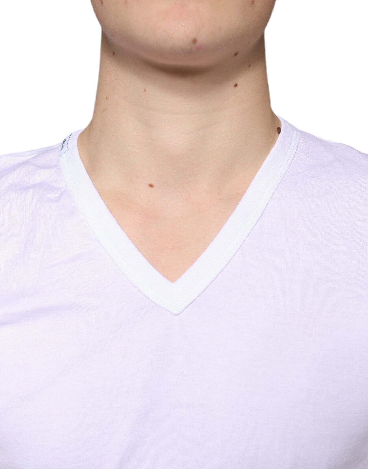 Dolce & Gabbana White Cotton V-neck Short Sleeves Men's T-shirt (Pre-Owned)