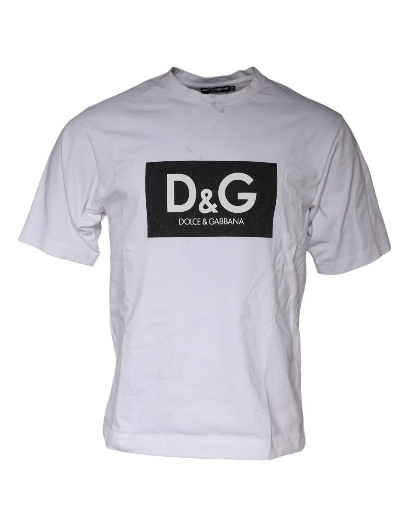 Dolce & Gabbana White Logo Print Cotton Crew Neck Men's T-shirt (Pre-Owned)