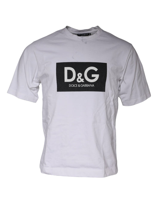 Dolce & Gabbana White Logo Print Cotton Crew Neck Men's T-shirt (Pre-Owned)