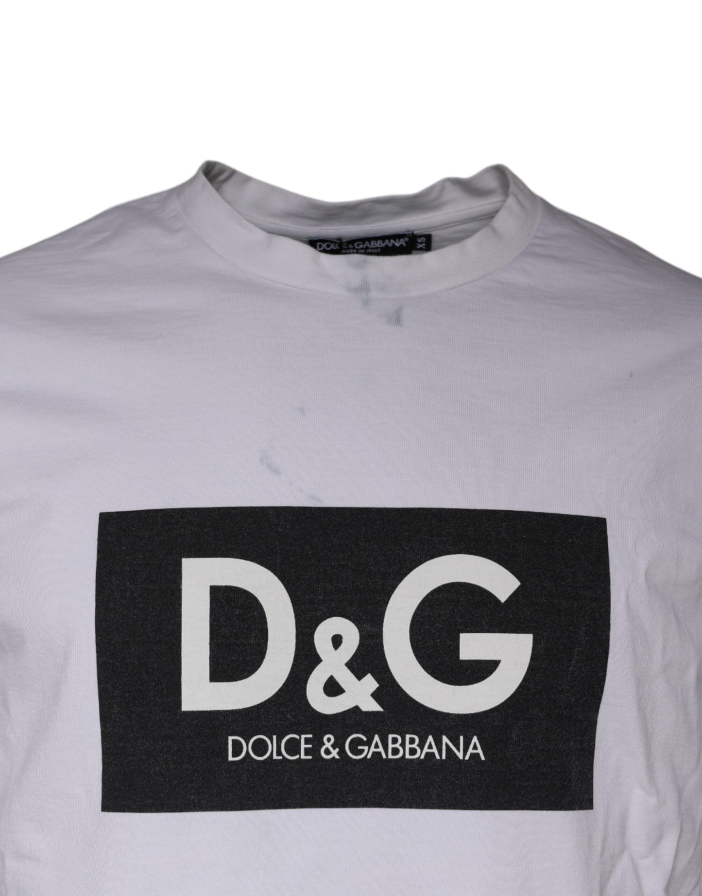 Dolce & Gabbana White Logo Print Cotton Crew Neck Men's T-shirt (Pre-Owned)