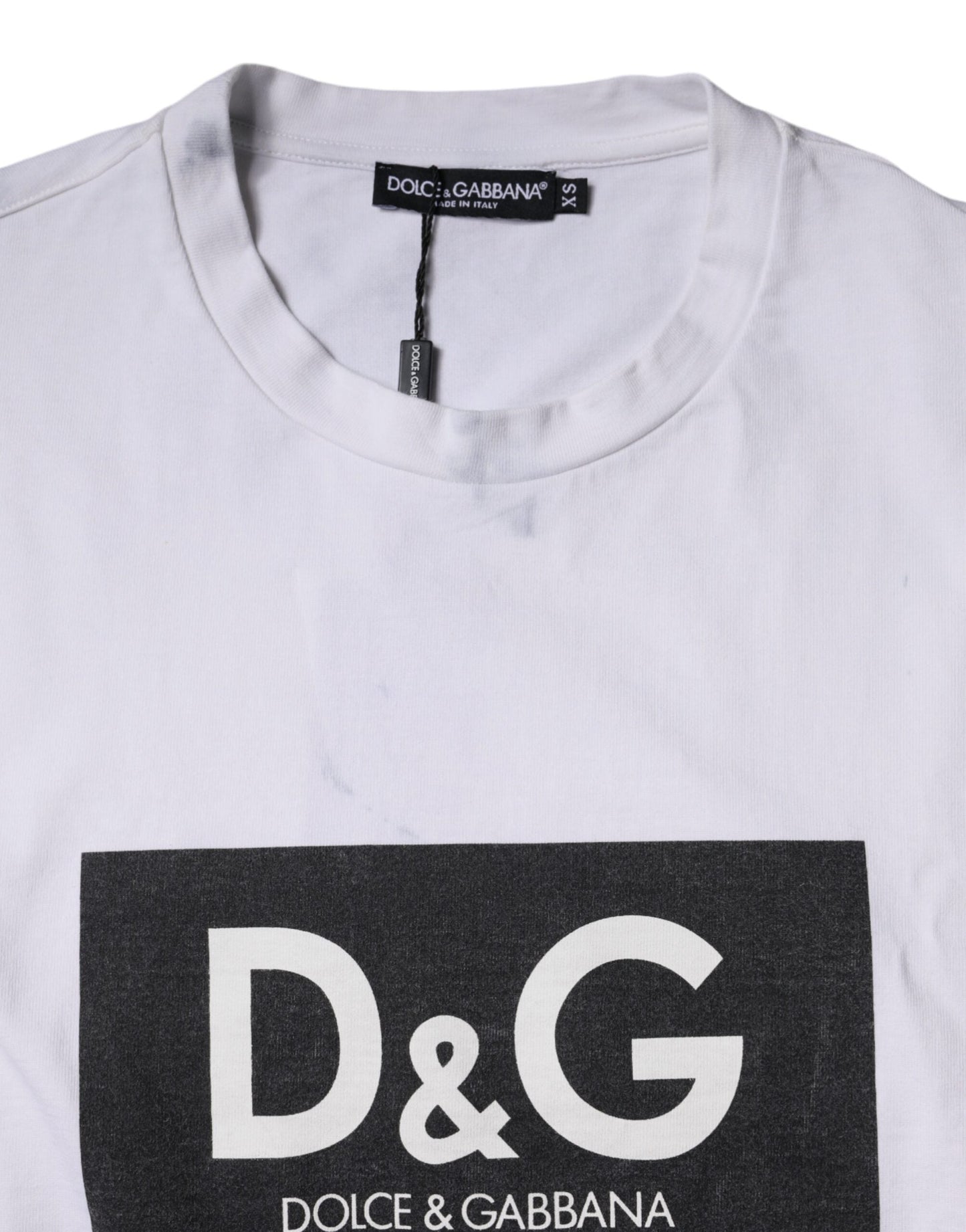 Dolce & Gabbana White Logo Print Cotton Crew Neck Men's T-shirt (Pre-Owned)