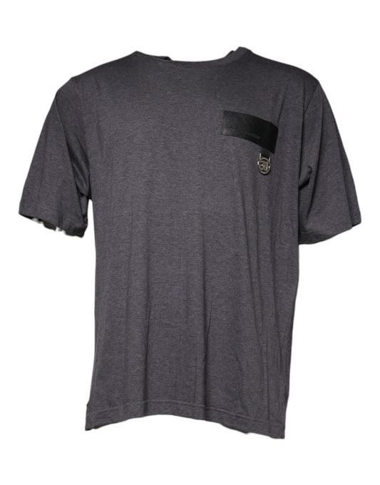 Dolce & Gabbana Gray Logo Patch Cotton Crew Neck Men's T-shirt