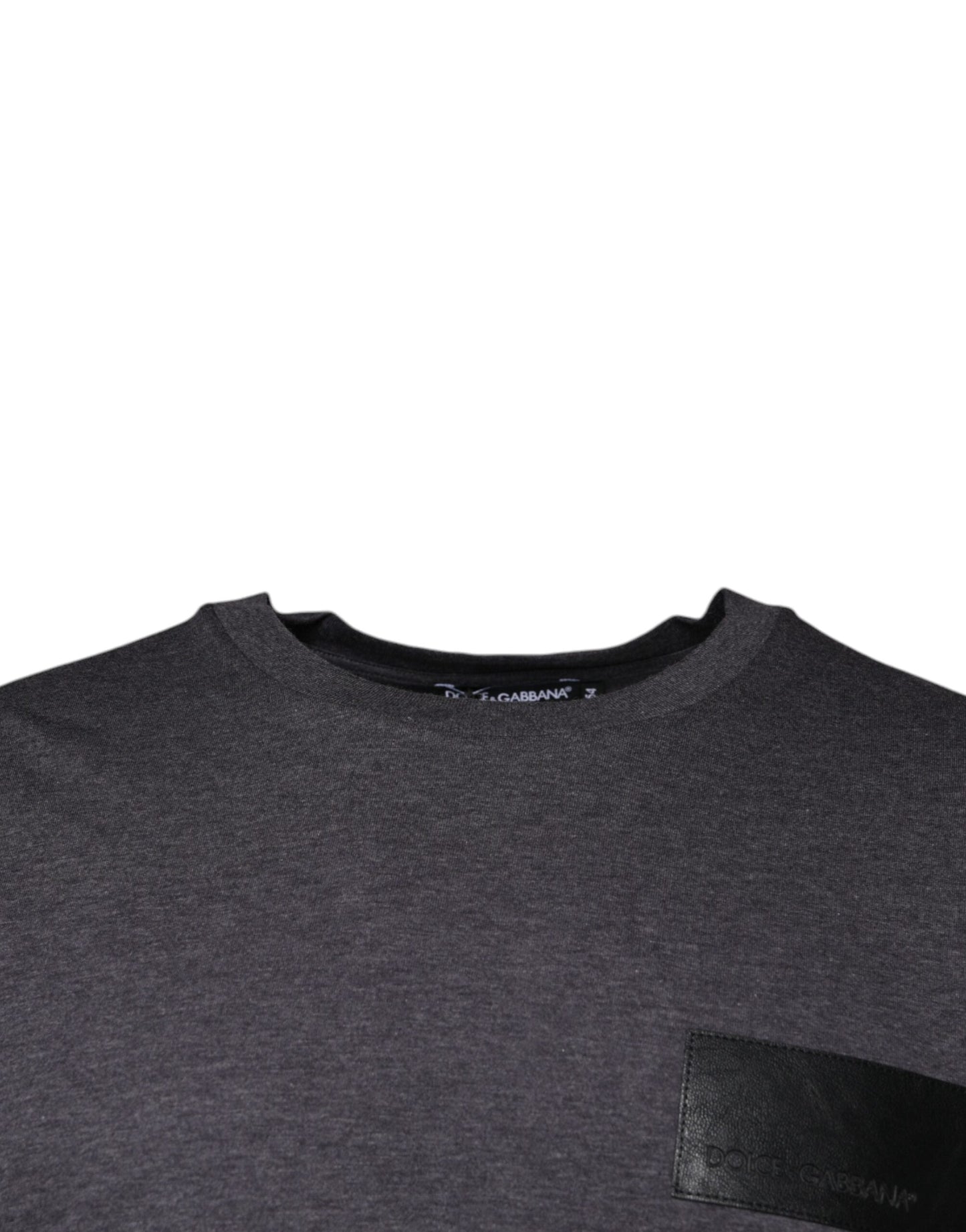 Dolce & Gabbana Gray Logo Patch Cotton Crew Neck Men's T-shirt